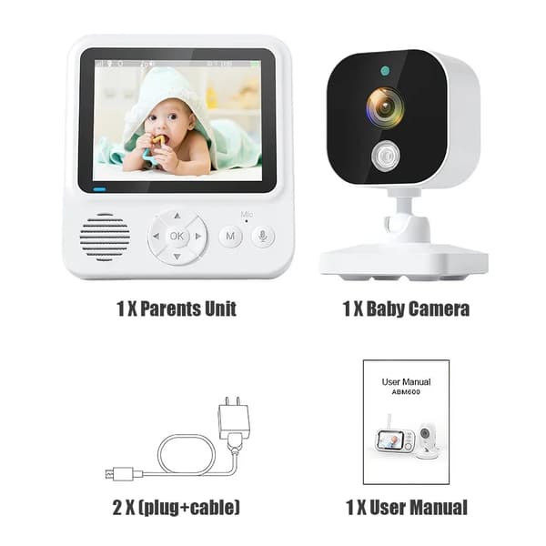 Trådlös Babyövervakare, HD 1080P Videoauflösning, Infraröd Nattvision, Föräldraenhet Ingår,Som visas