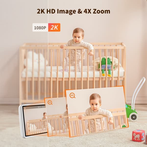 2K Wi-Fi Baby Monitor, 5,5 tum LCD-skärm, PTZ-kontroll, tvåvägsljud