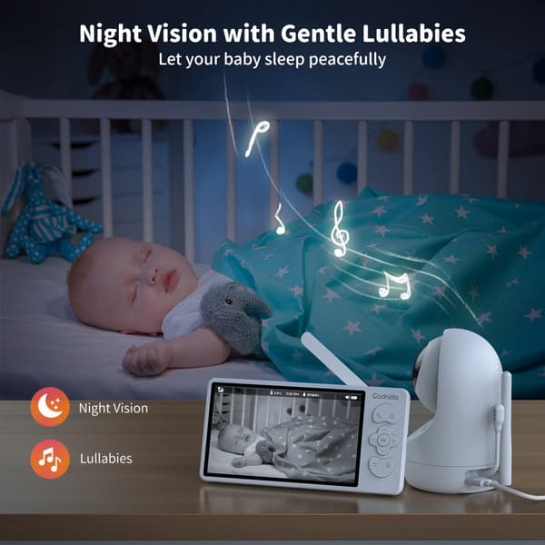 Baby Monitor, 2K HD Kamera, 5,5 Tommer LCD Skærm, To-Vejs Lyd
