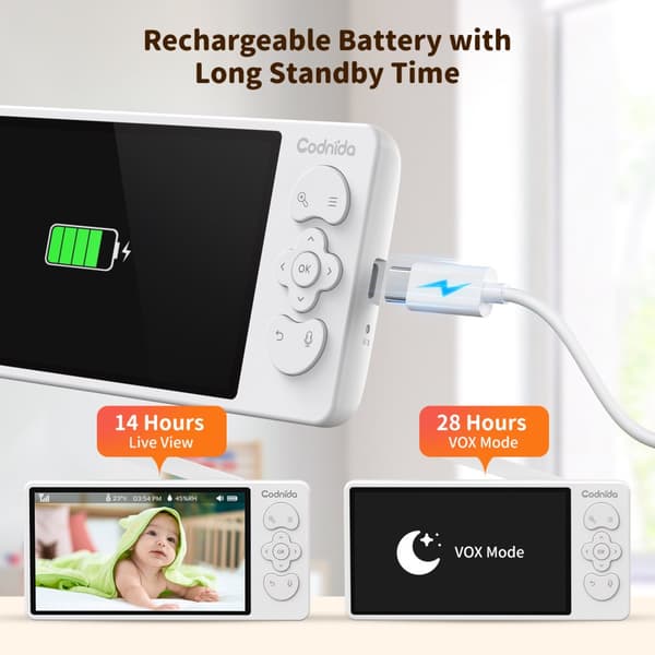 Baby Monitor, 2K HD Kamera, 5,5 Tommer LCD Skærm, To-Vejs Lyd