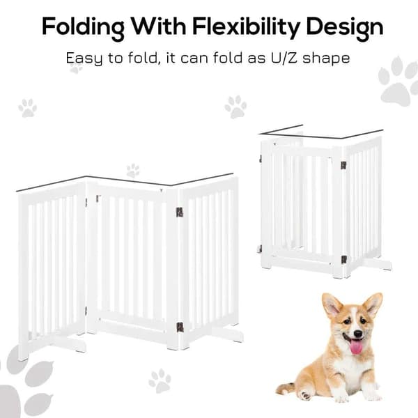 Rootz träbarriär - Fristående hundgrind - Dörrgrind - Justerbar hundgrind - Fällbar trappgrind - Vit - 155 x 1,5 x 76 cm