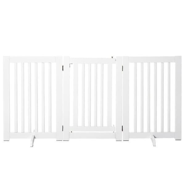 Rootz träbarriär - Fristående hundgrind - Dörrgrind - Justerbar hundgrind - Fällbar trappgrind - Vit - 155 x 1,5 x 76 cm