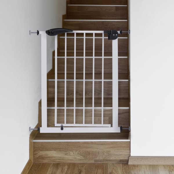 ECD Germany Dørvagt for børn, hunde og katte, 70-75 cm, uden boring, hvid, svingbar på begge sider, selvlukkende, sikkert metalgitter til klemning
