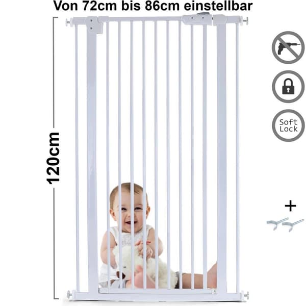 Trappgrind 72-86cm - Y-adapter - vit - 120cm hög
