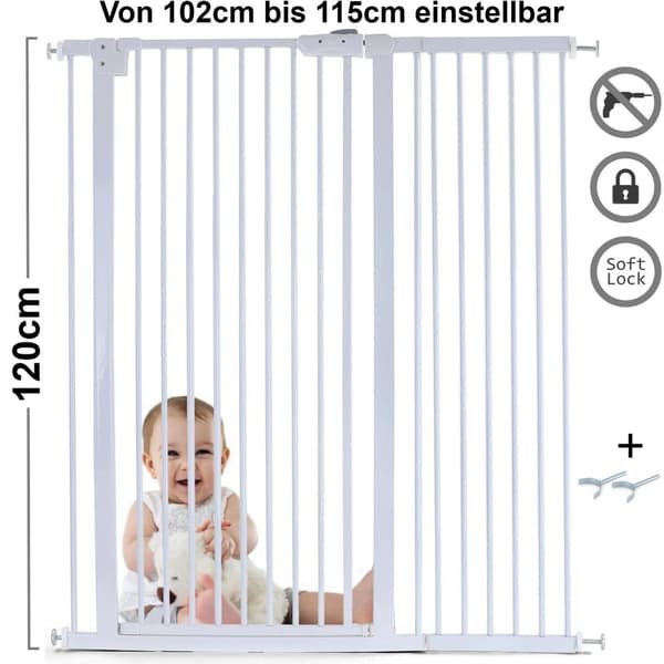 Trappgrind 102-115cm - Inklusive förlängning - vit - 120cm hög