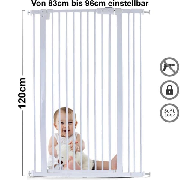 Trappgrind 83-96cm - justerbar 120cm hög - vit metall