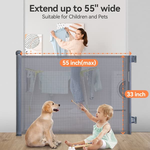 Kid Safety Gate Mesh Sällskapsdjur Hund Säkerhetsbarriär Säker trappstakets skydd Infällbar 0-140 cm, grå