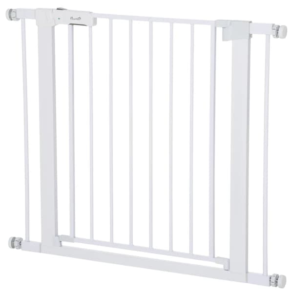 Rootz Dog Gates - Dörrport - Ingen borrning krävs - Stålram - Justerbar - Enhandsöppning - Metall - Plast - Vit - 75-96W x 76H cm