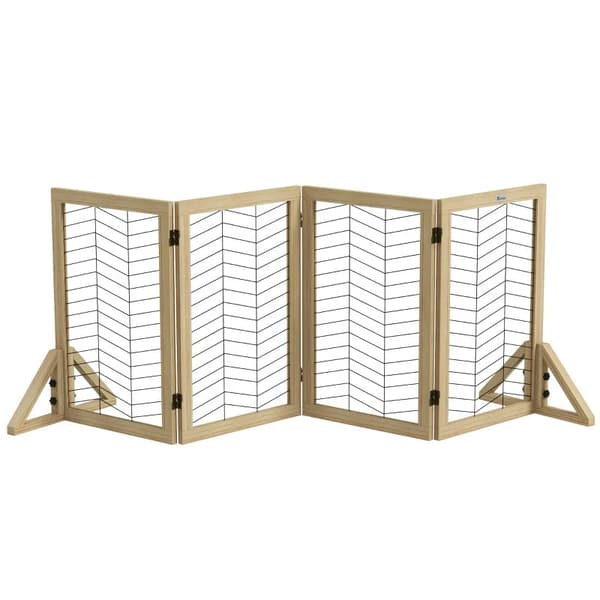 Rootz Dog Gate - Stair Gate Barrier - Foldbar - Fyrretræ - Skridsikker pude - Naturlig - 187 cm x 44 cm x 70 cm