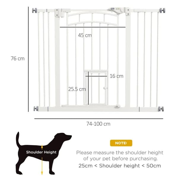 Rootz Dog Gate - Trappeport - Automatisk lukning - Justeringsskrue - Enhåndsbetjening - Sikkerhedslåge - Rund dobbeltsidet tape - Stål-PA - Hvid - 100