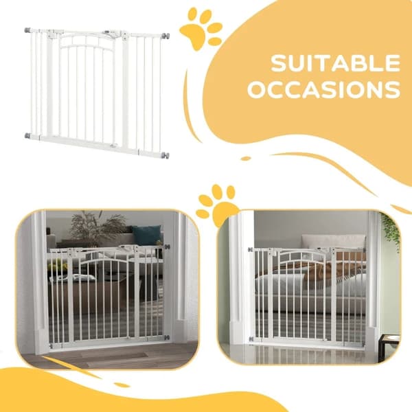 Rootz Dog Gate - Trappport - Automatisk stängning - Enhandsmanövrering - Säkerhetsport - Rund dubbelhäftande tejp - Stål-PA - Vit - 100cm x 4cm x 76cm
