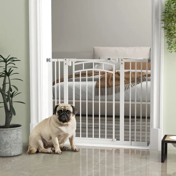 Rootz Dog Gate - Trappport - Automatisk stängning - Enhandsmanövrering - Säkerhetsport - Rund dubbelhäftande tejp - Stål-PA - Vit - 100cm x 4cm x 76cm
