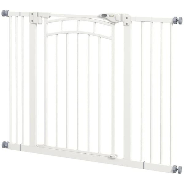 Rootz Dog Gate - Trappport - Automatisk stängning - Enhandsmanövrering - Säkerhetsport - Rund dubbelhäftande tejp - Stål-PA - Vit - 100cm x 4cm x 76cm