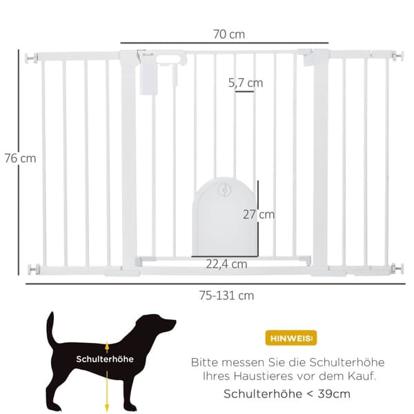 Rootz PawHut -oviturvaportti - Lemmikkieläinten este - Lemmikkiportti - Automaattinen sulkeutuminen - Parannettu vakaus - Kätevä pieni ovi - 75-131cm