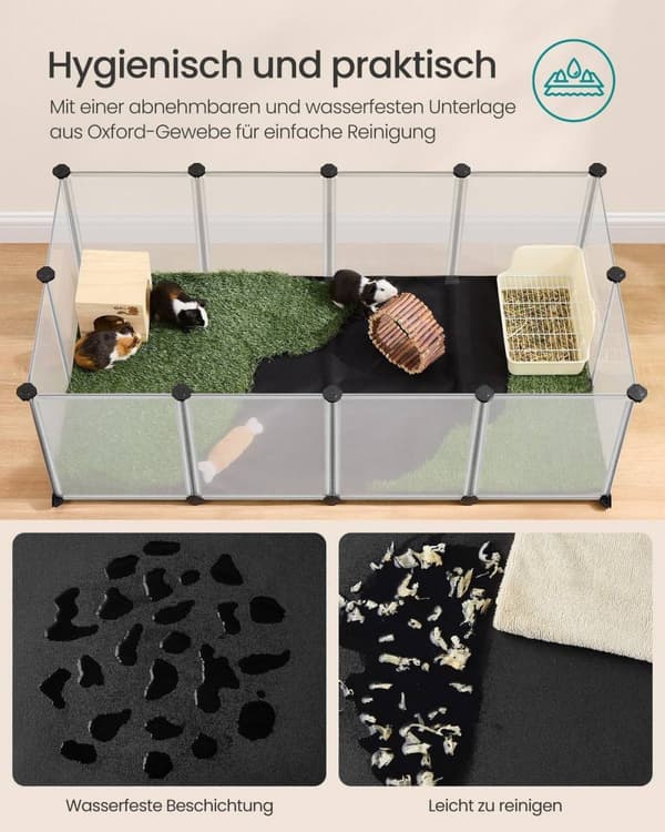Rootz White Pet Lekhage - Hundinneslutning - Valpstaket - PP-plastpaneler - ABS-kontakter - 125cm x 63cm x 42cm - Oxford tygdyna 124cm x 65cm