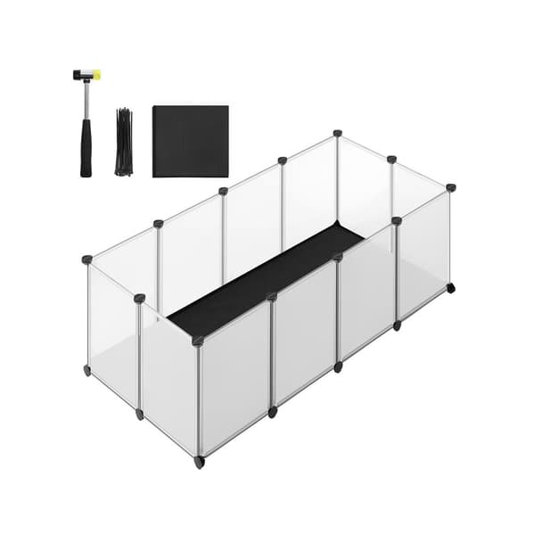 Rootz White Pet Lekhage - Hundinneslutning - Valpstaket - PP-plastpaneler - ABS-kontakter - 125cm x 63cm x 42cm - Oxford tygdyna 124cm x 65cm