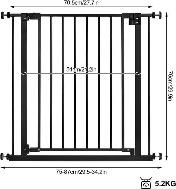 Rootz Safety Door Gate - Barnport - Baby Gate - Justerbar metallram - Enkel installation - 75-87cm x 76cm x 2,5cm