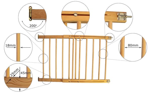 Justerbar träbarnstaket för trappor och rum, 72-122 cm bredd, 92 cm höjd, robust furukonstruktion