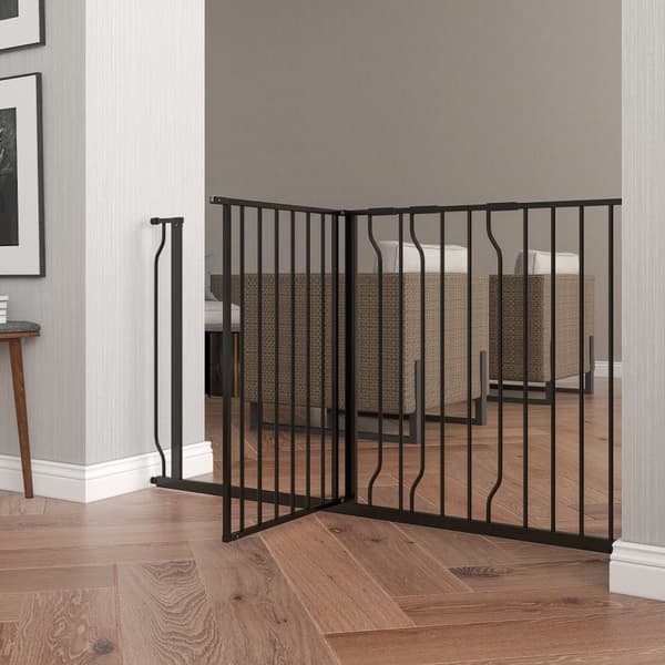 Rootz Pet Safety Door Guard - Lemmikkieläinten portti - Koiran portti - Kaksinkertainen lukitusmekanismi - 145 cm x 76 cm - Teräs ja ABS - Säädettävä