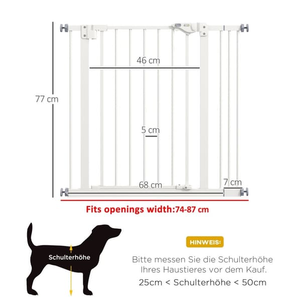 Rootz Pet Door Gate Barrier - Dog Fence - Pet Divider - Säkerställer säkerhet - 68W x 77H cm (max 87 cm) - vit