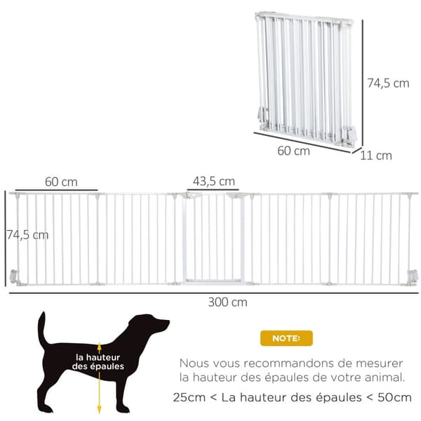 Rootz Modular Folding Dog Park hegn - Kæledyrsikkerhedsport - Indkapsling - Låsbar dør - 300L X 74,5H CM Metal PP White