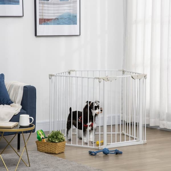 Rootz Modular Folding Dog Park hegn - Kæledyrsikkerhedsport - Indkapsling - Låsbar dør - 300L X 74,5H CM Metal PP White