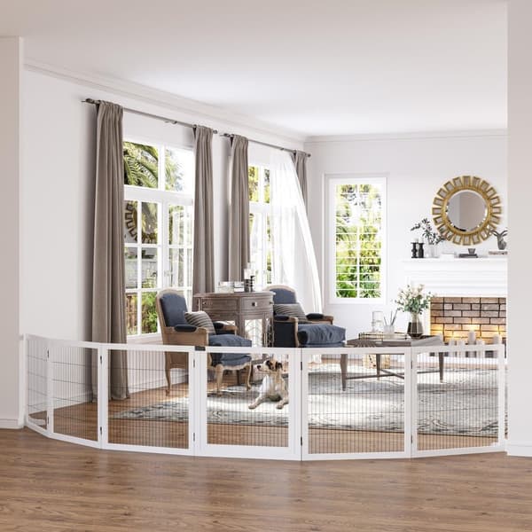 Rootz 6 Panel hundsäkerhetsgrind - Självstående grind, modulär barriär, tallved - Maximal säkerhet - 432L X 36W x 70H cm