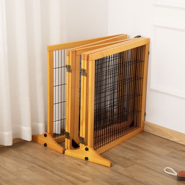 Rootz Dog Safety Gate - Fristående barriär - Modulär vikning - Pine Wood - Stabilitetsstöd - 432 cm x 36 cm x 70 cm