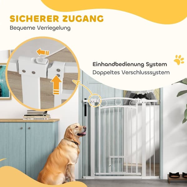 Rootz justerbar husdjursport - Stairport - Dog Gate - Secure Locking - 76-104W X 106H CM - Inkluderar kattdörr
