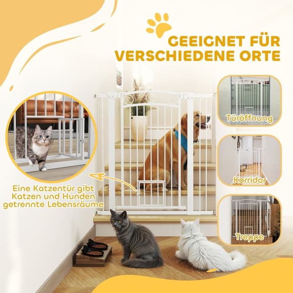 Rootz justerbar husdjursport - Stairport - Dog Gate - Secure Locking - 76-104W X 106H CM - Inkluderar kattdörr