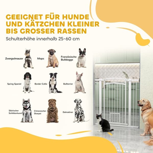 Rootz justerbar husdjursport - Stairport - Dog Gate - Secure Locking - 76-104W X 106H CM - Inkluderar kattdörr