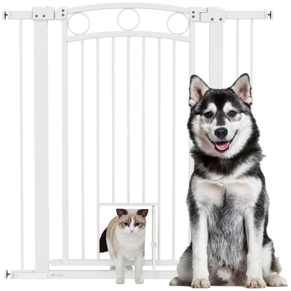 Rootz justerbar husdjursport - Stairport - Dog Gate - Secure Locking - 76-104W X 106H CM - Inkluderar kattdörr