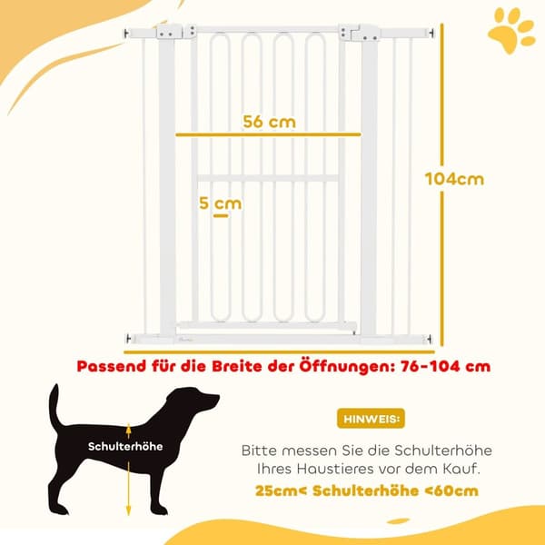 Rootz Dog Door Safety Gate - Pet Barrier - Stair Gate - Justerbar 76-104CM - Ingen borrning behövs - Dubbel lås - Svängdörrar - 76-104W X 104H CM