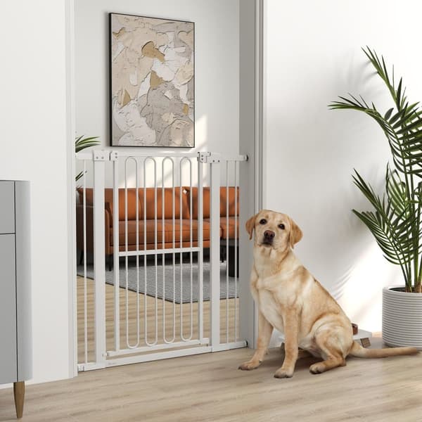 Rootz Dog Door Safety Gate - Pet Barrier - Stair Gate - Justerbar 76-104CM - Ingen borrning behövs - Dubbel lås - Svängdörrar - 76-104W X 104H CM
