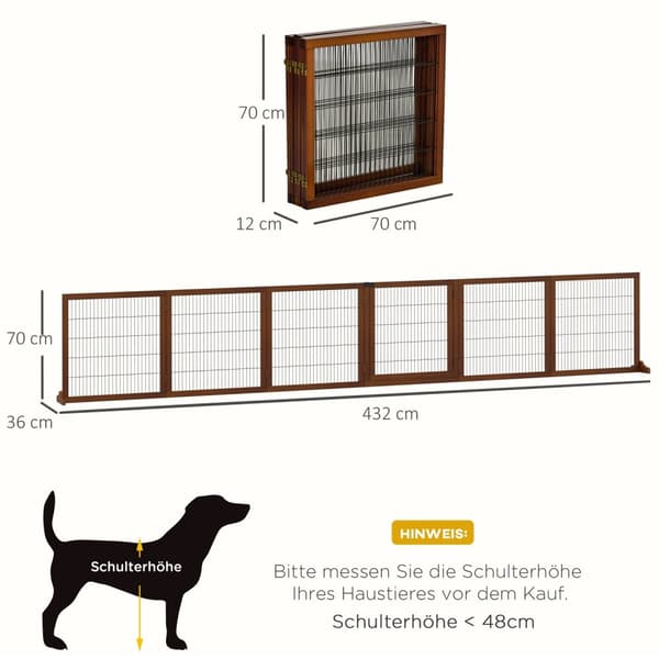 Rootz Folding Dog Barrier - Pet Gate - Wooden Pet -hegn - Stilfuldt design - 432 cm x 36 cm x 70 cm