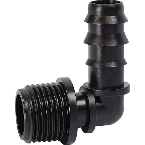 Armbåge för droppslang vattenrör 16mm med 1/2" utvändig gänga x10