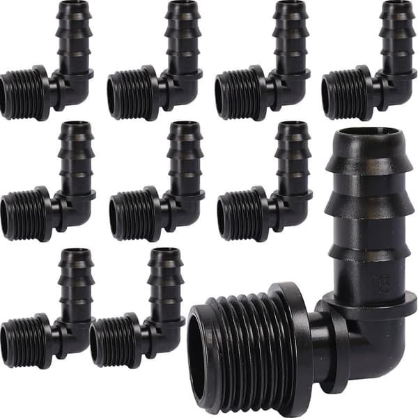 Vinkel til drypslange vandrør 16mm med 1/2" udvendigt gevind x10