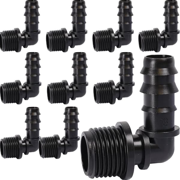 Vinkel til drypslange vandrør 16mm med 1/2" udvendigt gevind x10