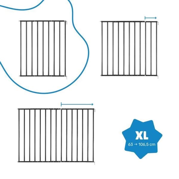 Badabulle Safe&Protect XL Barnsäkerhetsgrind - Utdragbar (60 till 106,5 cm) - Extra breda öppningar - Skruvmontering, Svart