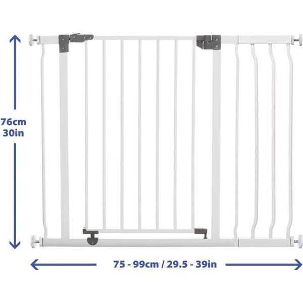 Säkerhetsbarriär och förlängning 18 cm - DREAMBABY - LIBERTY - 1 barriär + 1 förlängning - 93-99 cm - Vit