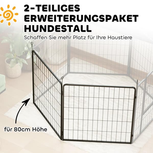 Rootz 2 Set Puppy -kotelon laajennus - Koira -aitapaneelit - PET -leikkikenttä - Vahva teräs - taitettu säilytys - 80 cm x 80 cm x 3cm