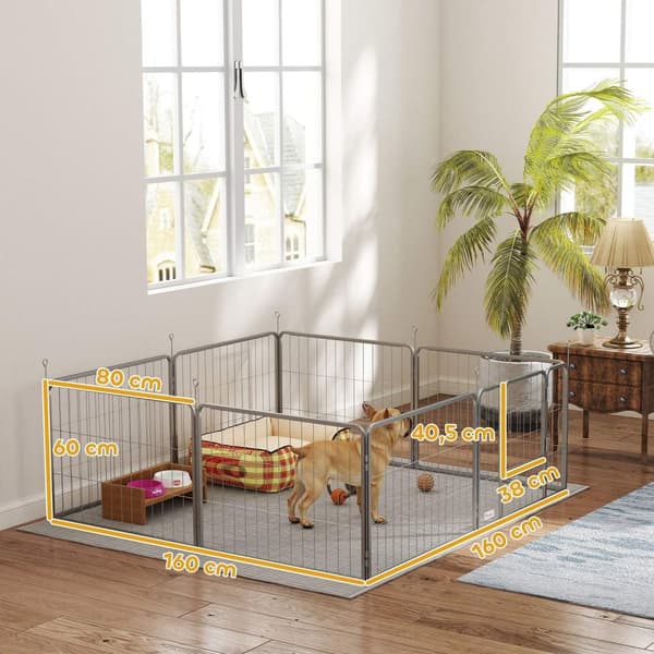 Rootz PET -kotelon koira -aita - Pet Playground - Muokattava koira PlayPen - Ruostumaton teräs - 160 cm x 160cm x 60cm