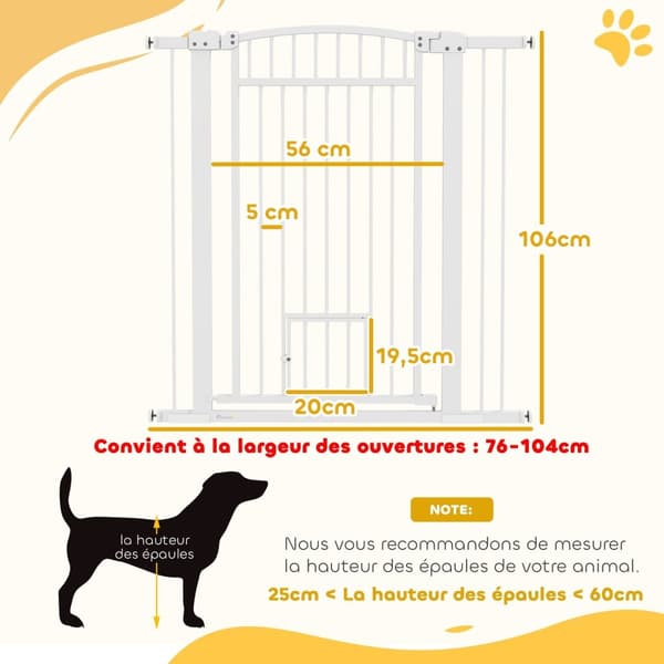 Rootz Pet Protection Hence - Pet Barrier - Safety Gate - Holdable Steel - Justerbar bredde 76-104 cm med kattedør, hvid