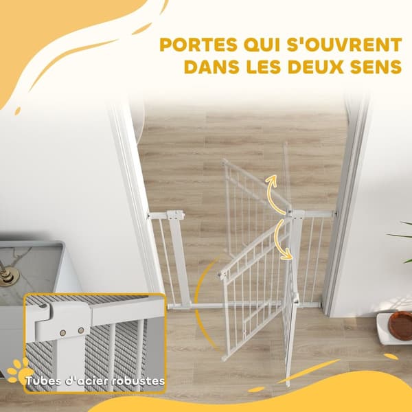 Rootz Pet Protection Hence - Pet Barrier - Safety Gate - Holdable Steel - Justerbar bredde 76-104 cm med kattedør, hvid