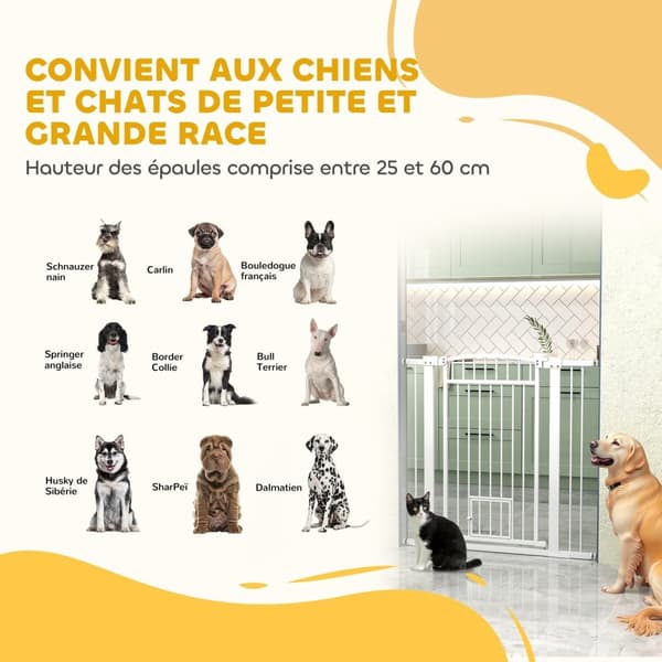 Rootz Pet Protection Hence - Pet Barrier - Safety Gate - Holdable Steel - Justerbar bredde 76-104 cm med kattedør, hvid