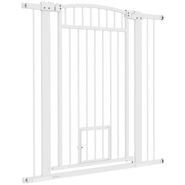 Rootz Pet Protection Hence - Pet Barrier - Safety Gate - Holdable Steel - Justerbar bredde 76-104 cm med kattedør, hvid