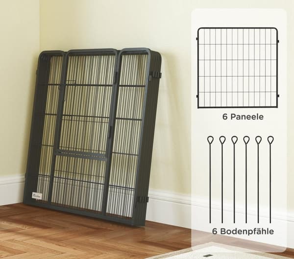 Rootz Dog Fene - PET -kotelo - 6 paneeli PlayPen - Taitava ja kestävä teräs - suorakulmio 160x80x80cm - ihanteellinen pentuille ja keskisuurille koiri