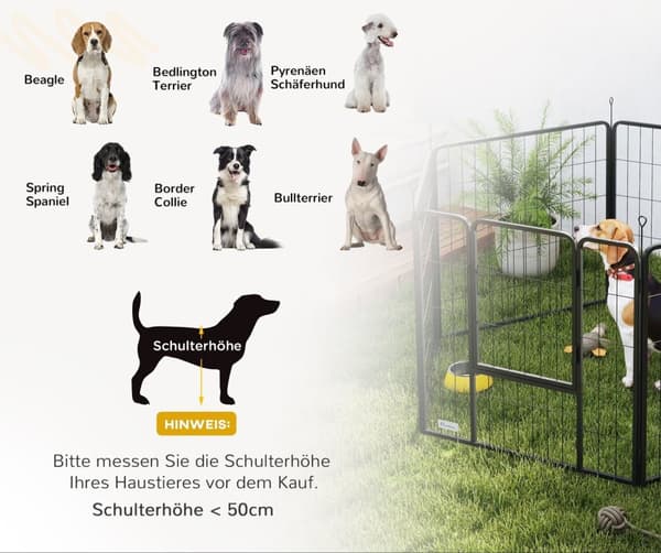 Rootz Dog Fene - PET -kotelo - 6 paneeli PlayPen - Taitava ja kestävä teräs - suorakulmio 160x80x80cm - ihanteellinen pentuille ja keskisuurille koiri