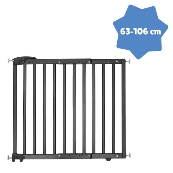 Badabulle Deco Pop sikkerhedsbarriere - udvidelig barriere til åbninger fra 63 til 106 cm - skruefastgørelse, sort