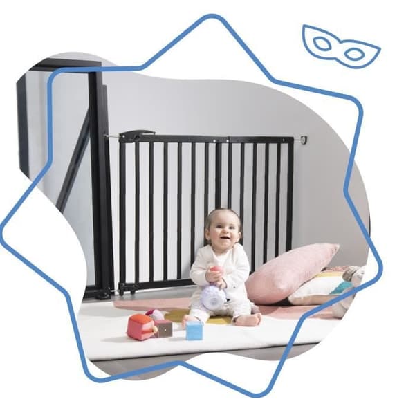 Badabulle Deco Pop sikkerhedsbarriere - udvidelig barriere til åbninger fra 63 til 106 cm - skruefastgørelse, sort